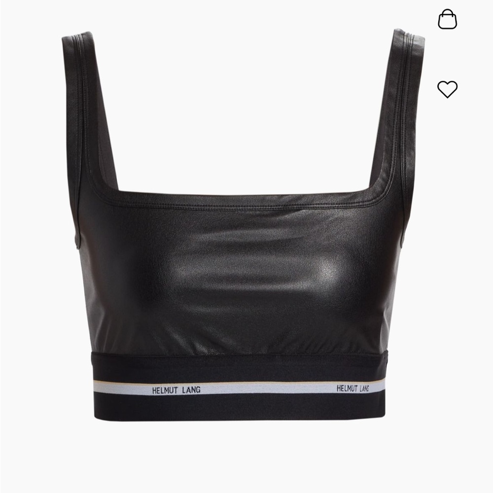 Helmut Lang Black Crop Top Logo Band Faux Leather Cotton Spandex